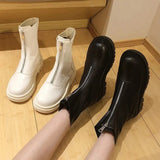 Boots Women's Low Shoes Round Toe Luxury Designer Zipper Boots-Women Flat Heel Ankle Med Autumn Fashion Rubber 2023
