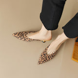 New Pointy Thin Heel Baotou Mid-heel Half Slipper Female Leopard Print All-match