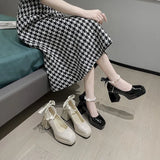 Women Pumps Elegant Bow Square Toe Black High Heels Fashion Thick Heel Wedding Party Pearl Lace Wedding Shoe Zapatos