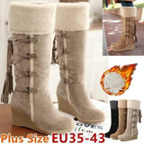 Knee-High Boots Winter Snow Boots Wedges Keep Warm Shoes for Women Tassel High Heel Boots Cotton-padded Knee High