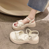 Sandal Med 2023 Women's Espadrilles Platform Clogs Wedge All-Match Heel Shoe Thick Girls Medium New Retro Gladiator