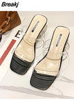 Fashion Women Low Mid Heels Beautiful Transparent Sexy Slippers