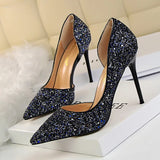 Breakj Sexy Nightclub Show Thin Women's Shoes Thin Heel High Heel Shallow Pointed Head Side Hollow Out