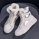 Women 's Winter Boots Black White Fur Boots Genuine Leather Ankle Booties Plush Warm Shoes Sneakers Snow Botas Size
