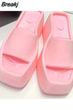 Platform Women Slippers Summer Square Toe Brand Satin Sandals WomenSexy High Heels Shoes Beach Sandals Flip