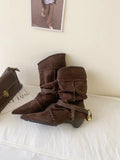 Breakj Metal Buckle Coarse And Pointed Velvet Short