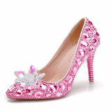 Quee Cinderella Glass Slipper With Money Pointed High-Heeled Fine With Rhinestone Sequins Bridesmaid Wedding