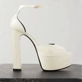 New Women's Sexy Party Shoes Fish Mouth Thick High Heel Platform Sandals Printed Large 43 Platform
