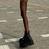 Ankle Boots For Women Girls Lace Up Fashion Chunky Punk Boots 2022 Brand New Flat Withe Goth Gothic Shoes Round