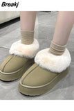 Winter Women Short Plush Warm Snow Boots Flats Casual Shoes Suede Fur Chelsea Ankle Boots Platform Ladies Shoes Botas