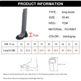 Autumn Winter Stretch Over The Knee Boots for Women Thick Heels Knitted Sock Boots Woman Slip On Platform Long