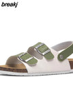 2023 New Summer Beach Cork Sandals Casual Women Outside Non-slip Black White Double Buckle Sandalias
