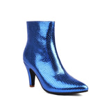 Ankle Heels Boots Women Mirror Gold Silver Shoes 2023 Autumn Snakeskin Leather Pointed Toe Stable High Heels