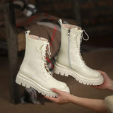 Real Fur Boots for Women Winter Shoes Genuine Leather Black White Ankle Booties Wool Warm Flat Platform Chunky