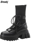 Women knitted Flats Platform Sport Chelsea Ankle Boots 2023Autumn New Designer Thick Ladies Running Shoes Casual Gladiator