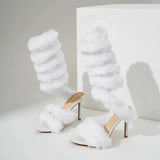 Faux Fur Serpentine winding Women Sandals Sexy Ankle Strap High heels Gladiator Sandals Female Banquet Party Pumps