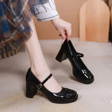for Women 2023 High Heels Round Toe Ladies Summer Footwear White Block Heel Pumps on Heeled Mary Jane Gothic Chunky