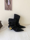 Breakj Metal Buckle Coarse And Pointed Velvet Short