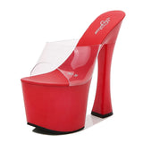 8 Color Women's High Heel Sandals 2023 Summer Transparent PVC Sexy Wedding Slippers 20CM Platform Thick Heel Shoes Size