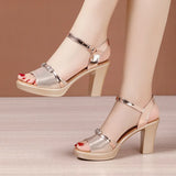 High-Heeled Thick-Heeled Sandals Women 2023 Summer New Muffin Thick Soles Waterproof Platform Bright Drill Fish Mouth Large Size