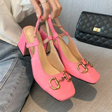 Women's High Heels Shoes 2024 Summer Pumps Back Empty Female 8cm Thick Heel Square Toe Mary Jane Shoes Black Pink Talon