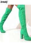 Quality Brand Design Women's Boots Green 2023 New Women Over the Knee Boots Sexy Pointed Toe Square Toe Ladies Thigh