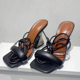 Women's Transparent Orange High Heels Sandals Square Toe Ankle Strap Female Pumps Shoes Size 36-43 Sandalias
