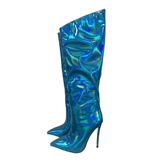 High Boots Candy Color Mirror Leather Women Knee High Boots High Heels Stilettos Runway Shoes for Women High Heel
