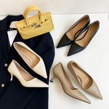 Size 34-39 Women Pumps Real Leather Sexy Pointed Toe High Heels Shoes For Women Solid Thin Heel Office Party