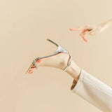 8/10cm Women Shoes New Thin Heels One Word Sandals Women Summer Fashion High Heels Rhinestone Sandals Sandalias De