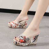 Breakj Size Women's Shoes A Word New Round Head Casual Flowers Thick Bottom Fish Mouth Slope Outside Wearing Cool Slippers