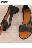 Summer Shoes Women Sandals Flat Beach Shoes Woman Plus Size Gladiator Solid Sandal Comfort Leather