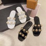 Color String Bead Slippers Summer Sandals Shoes Women Open Toe Pu Leather Zapatillas