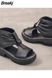 Women's Sandals Wedge Heels Leather Open Toe Summer Fashion Women's Gladiator Sandals Platform Shoes Women's