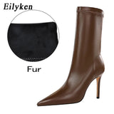 2022 Spring High Quality Soft PU Leather Boots Women Pointed Toe Pumps Heels Fashion Ladies Party Shoes Size