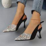 2024 New High Heels Mules Sandals Women Fashion Snake Pattern Thin Heeled Shoes Woman Back Strap Pointed Toe