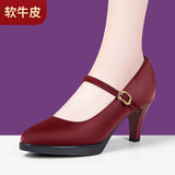 Model Catwalk Cheongsam High Heels Women's Waterproof Table Fine Heels Wine Red Pointed Shallow Mouth Professional Work