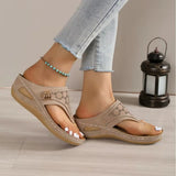 Summer New Herringbone Trailer Stitching, Sloping Heels, Thick Soles, Foot Clips, Hollowed-Out New