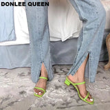 New Summer Slippers Low Heels Slides Female Peep Toe Square Heel Slipper Brand Sandals Women Slipper Big Size 41 Flip