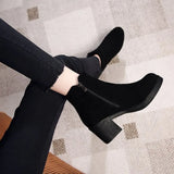 Women's Autumn and Winter 2023 New Fashion Solid Temperament Ankle Boots Round Head Square Heel Slip on Solid Casual Boots