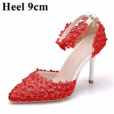 Queen Women Lace High Heels Banquet Wedding Shoes Bridal Sandals Pointed Sweet Wild Single Pumps Large