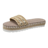 Breakj Wind Large Size Thick Bottom Lady Slippers 2023 New Hemp Line Type Casual Fashion Fish Mouth