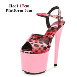Leopard Sandals Pole Dance Shoes Stripper Sexy Combat Fetish High Heels Women Platform Shoes Party Club 15 17 CM