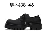 Breakj Wind Thick Round Derby Man Dark Small Leather Shoes Vintage Big Head Shoes