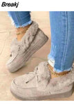 Women Winter Cotton Shoes Ladies Bowknot Plush Warm Snow Boots Casual Solid Color Flat Short Boots Furry Females