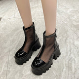 New Summer Fashion Women's Boots Mesh Breathable Thick Sole Non Slip Zipper Round Head Casual Spring and Autumn High
