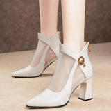 Women Crystal Lace Zip Mesh Pumps Woman High Heels Summer Female Shoes Classics Solid Platform Sandals Ladies Party