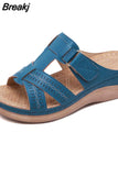 Womens Sandals Summer Wedges Shoes Adult Open Toe Slip On Comfy Slippers Solid Color Buckle Beach Shoes For Lady 2023