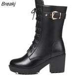 Women Motorcycle Ankle Boots Wedges Female Lace Up Platforms Spring Black Leather Oxford Shoes Woman 2023 Botas