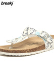 2023 New Women Print Cork Flip Flops Slipper Casual Summer Beach Outside Non-slip Slides